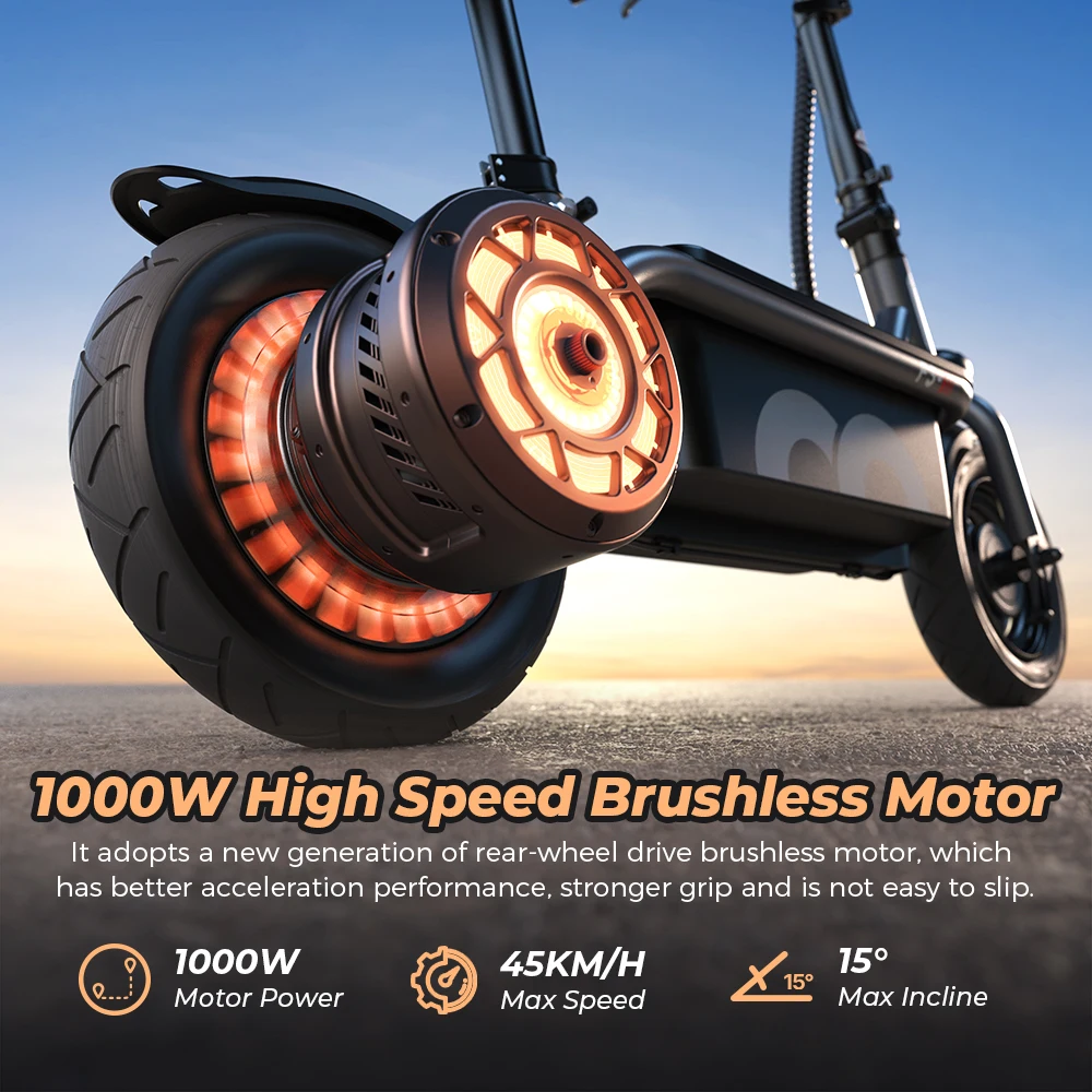 سكوتر كهربائي عالي الطاقة iScooter F3 48 فولت 1000 وات، سرعة 45 كم/ساعة، إطارات 10 بوصة، مقعد وسلة للبالغين