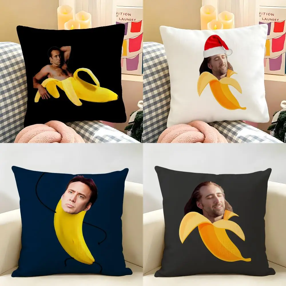 N-Nicolas Cage In A Banana Cushion Cover Natural Linen Organic Fabric Double-Sided Printing Room Sofa Decor Pillow Case