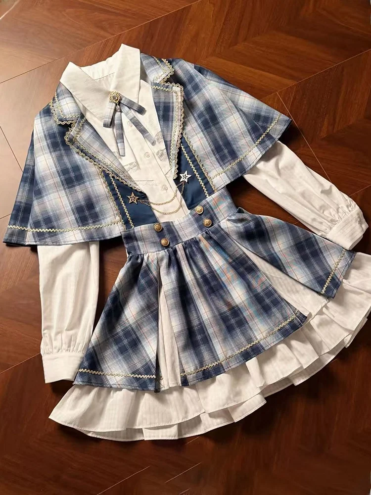 

Starlight Idol Cosplay Set Short Skirt Shirt Plaid Print School Uniform Style Three Piece Women's Fashion Winter Outfit