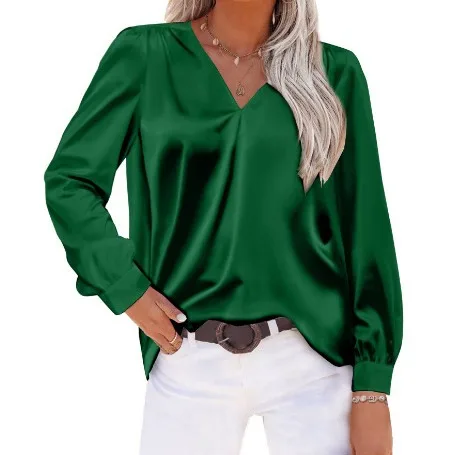 2024 Summer Trend Fashion Women\'s Casual Elegant Satin Long Sleeved Shirt Office Women\'s Shirts And Blouses Slim Femal Clothes