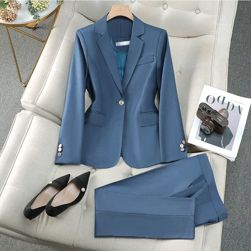 High Sense Bead Edge Long Sleeve Suit Business Suit Women's Autumn and Winter Temperament Goddess Style White Collar Office Wear