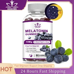 Gomitas de melatonina para dormir, 10 mg, caída del sueño más rápido, sueño más largo, suplemento dietético para dormir con sabor a arándanos, vegano, no OGM, sin gluten