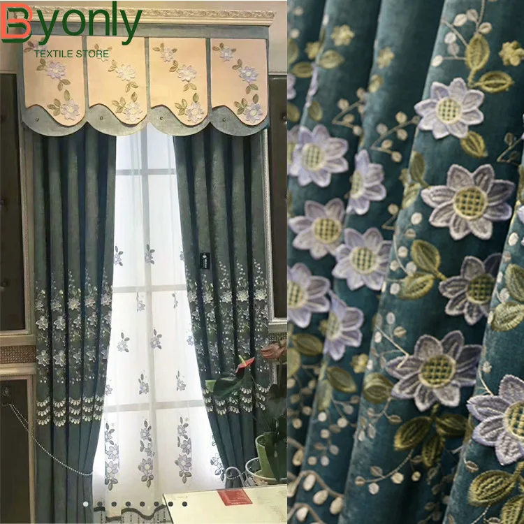 

Curtains for Living Dining Room Bedroom Light Luxury Villa Korean Style Curtains Pink Yarn Embroidered Embossed Chenille