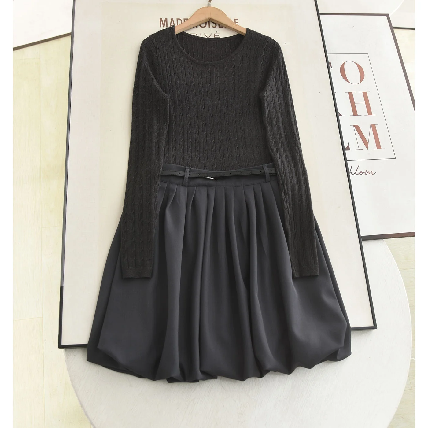 

Spring 2026 Knitted Floral Print Dr Slimming Waist Design Ele Sle Small Size Friendly Long Sve round Ne Dr