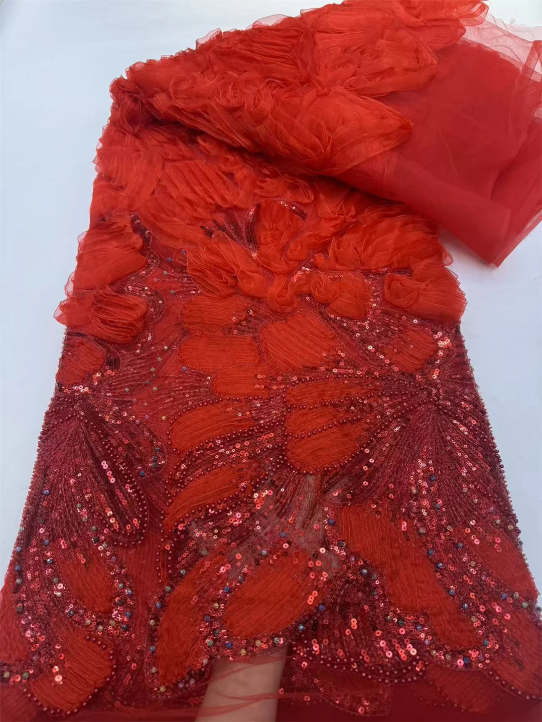 2026 High Quality African Heavy Beaded Lace Fabric Luxury French Sequins Mesh Embroidery Fabric for Wedding Party Dresses