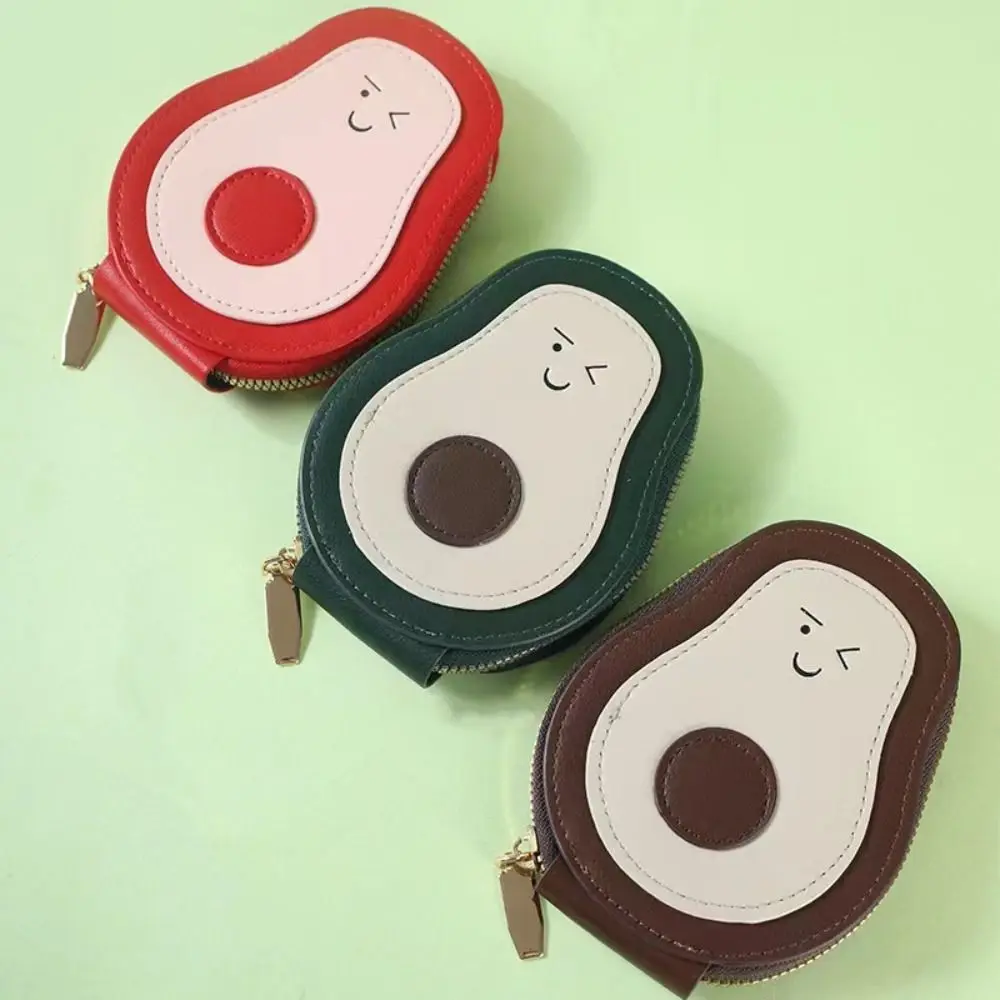 High Quality PU Leather Mini Card Wallet Large Capacity 11 Card Pockets Business Card Case Cartoon Avocado Coin Purse Women