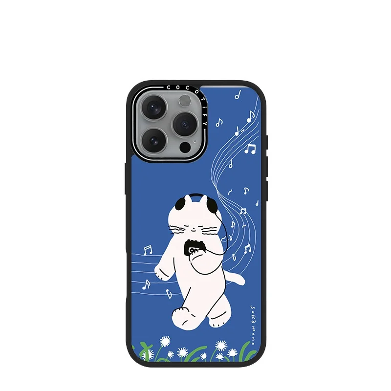 

Cartoon naughty cat pattern mobile phone case, suitable for iPhone16Pro painted back plate 16promax anti-drop protective case