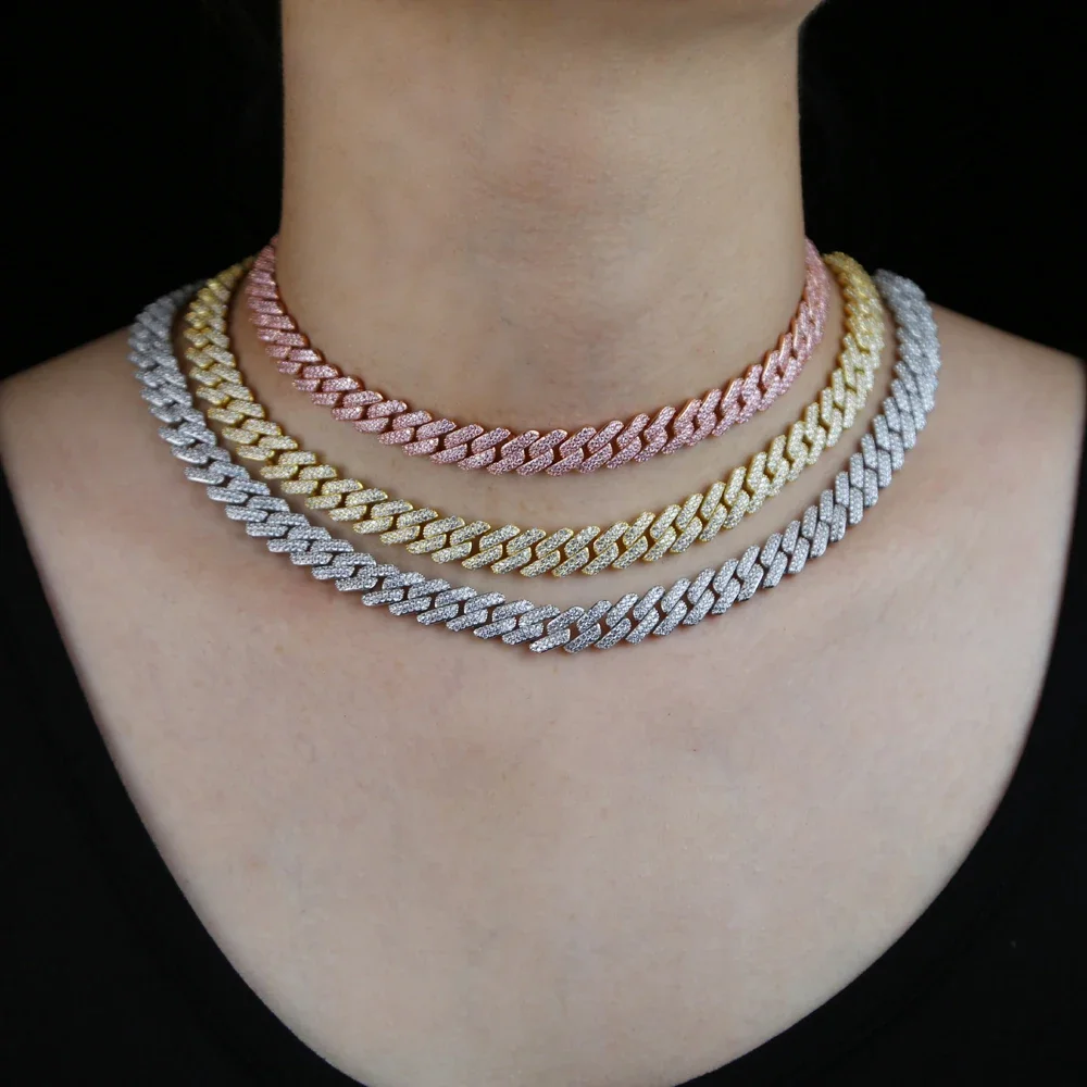 NEW Iced Out Bling 5A Cubic Zirconia Paved Miami Cuban Link Chain Choker Necklaces for Women Fashion Adjustable Party Jewelry
