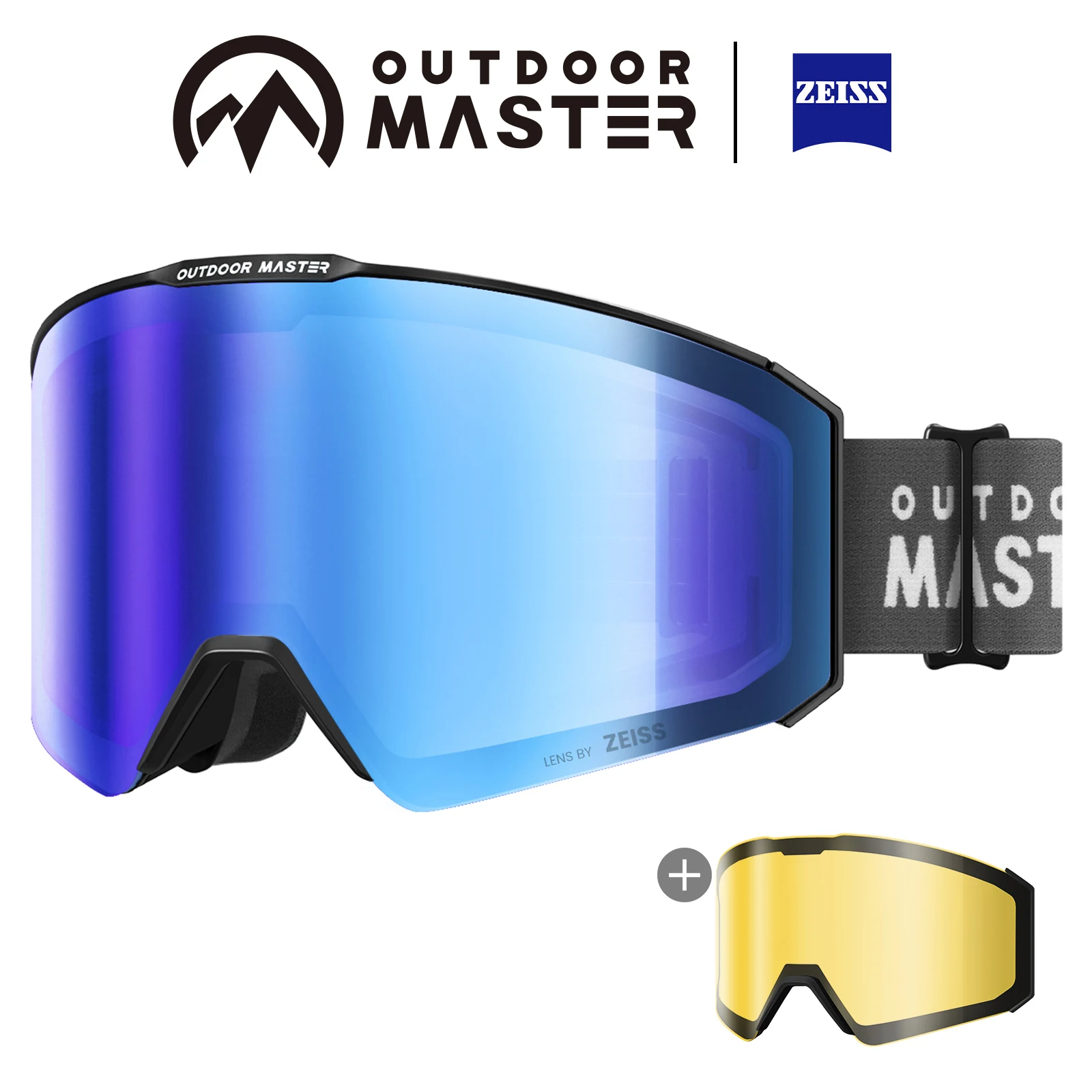 OutdoorMaster ZEISS skibril OTG snowboardbril met magnetische verwisselbare lenzen, anti-condens, UV400, helmcompatibel, voor volwassenen