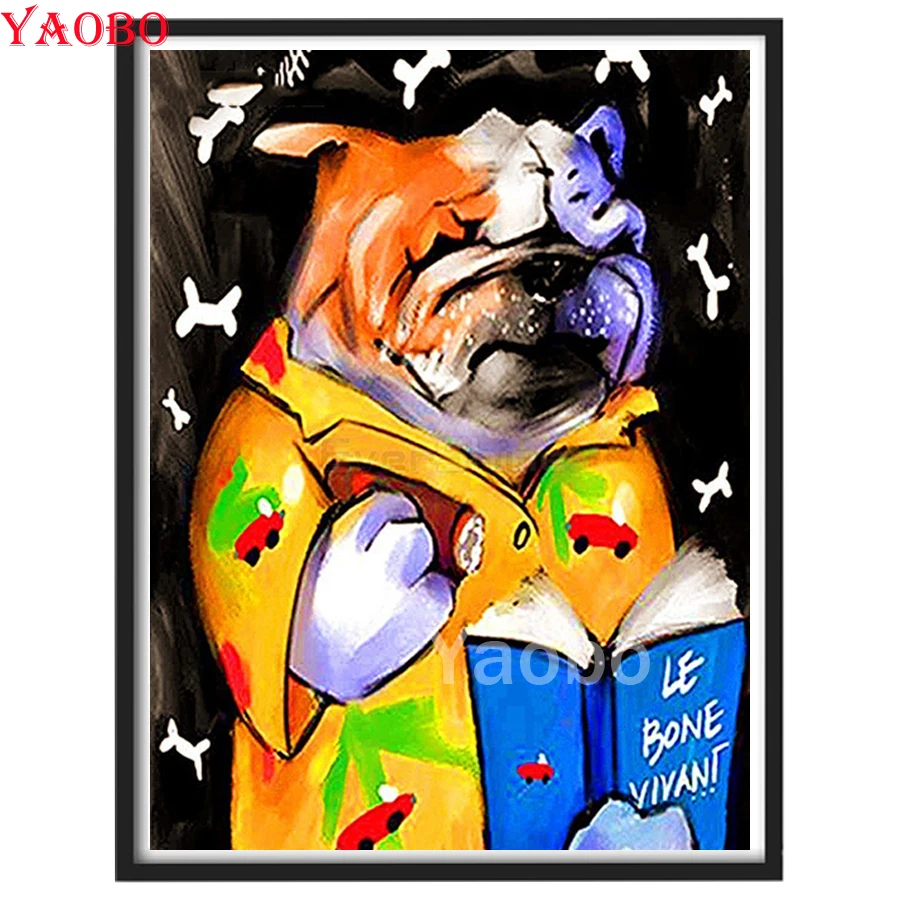 Diy Diamond Embroidery Complete Kit Funny bulldog reading book 5D Diamond Painting Mosaic Modular Pictures Home Decoration