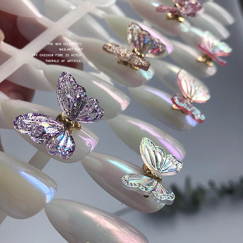 5Pcs Butterfly Nail Charms Decoration 3D Aurora Realistic Fairy Butterflies Shiny Luxury Jewelry Manciure Rhinestone Accessories