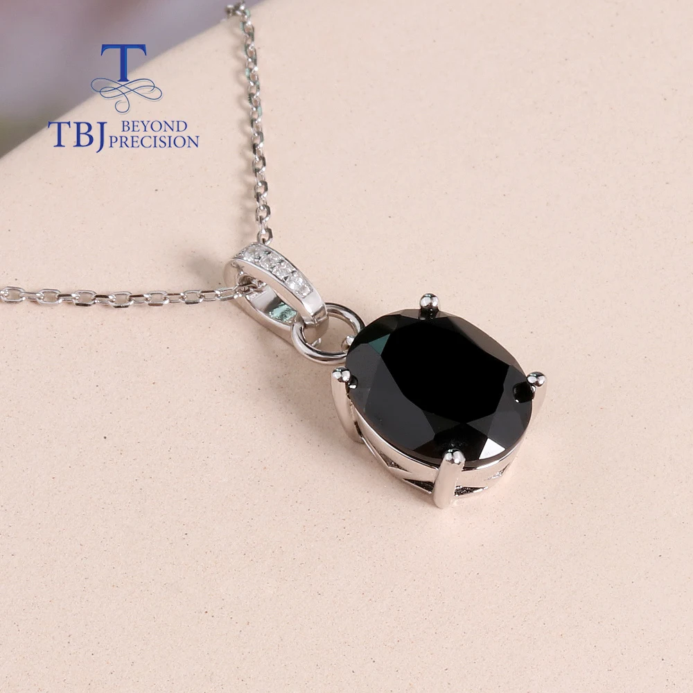 Simple design natural black spinel pendant necklace 925 sterling silver women fine jewelry festival daily wear gift