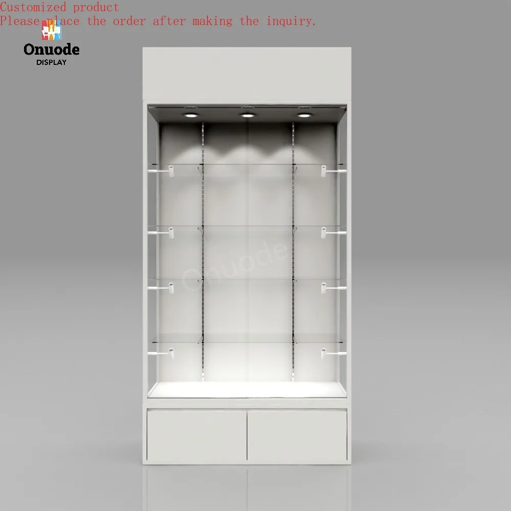 

Custom.Custom Modern LED Light Glass Display Cabinet Wood Retail Store Showcase for Mall Use
