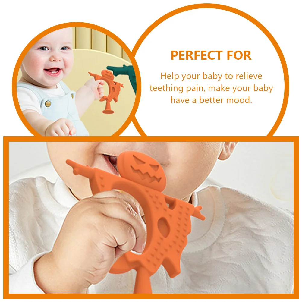 Mordedor Molar de silicona para bebé, espantapájaros de calabaza de Halloween, mordedor de alivio sensorial, juguete para masticar infantil