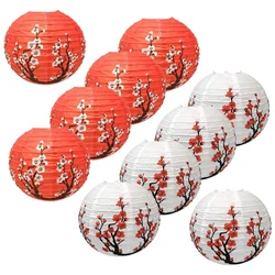 10 Cherry Flowers Paper Lanterns, 12 inch Blossom Lantern 5 Red + 5 White for Restaurant Home Wedding Party Decoration