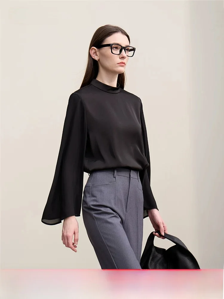 

Свободная женская блузка Ele Mat Satin Splice, длинная повседневная одежда из полиэфирного волокна цвета све