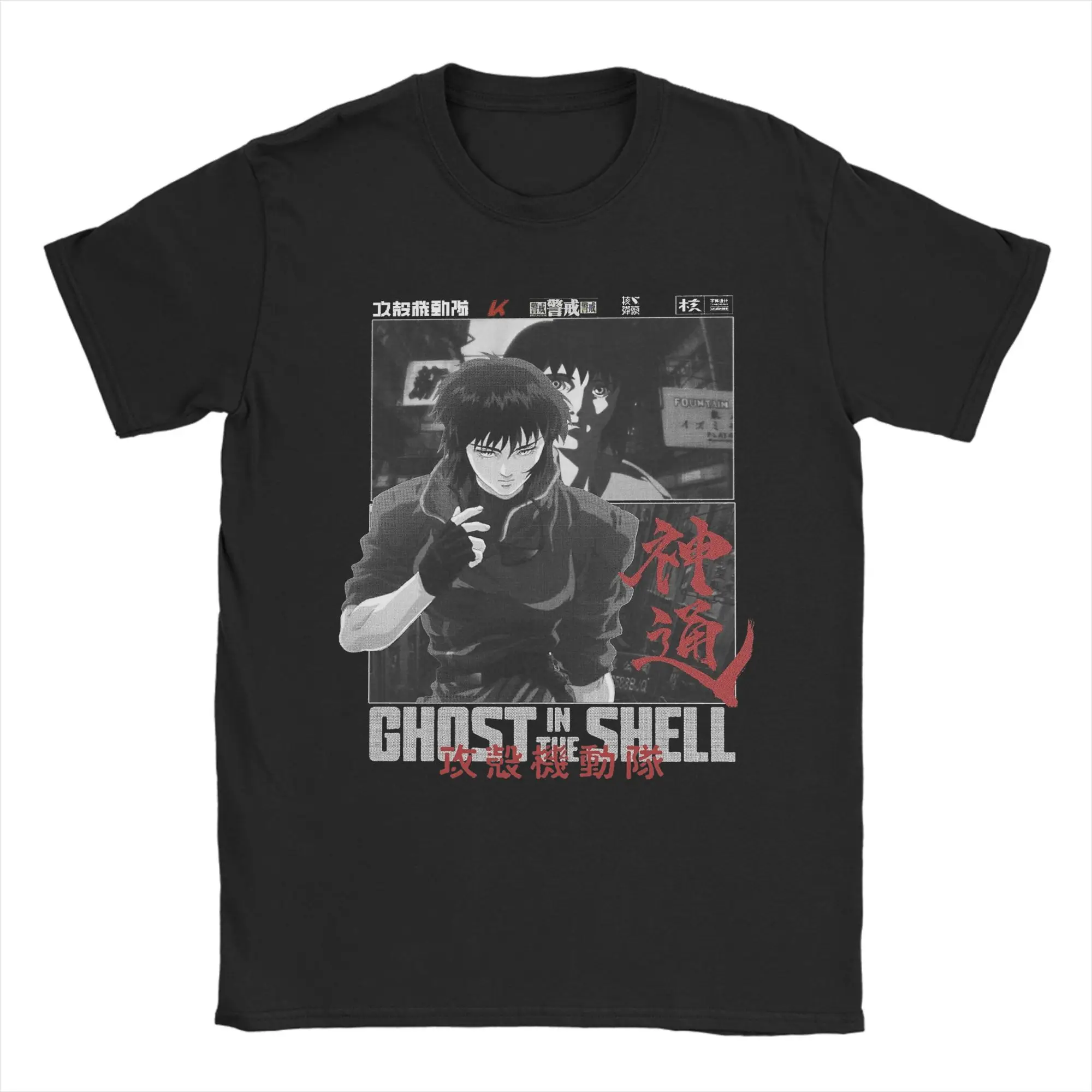 Ghost in The Shell Major Motoko Kusanagi Anime T-Shirt Übergroßes Streetwear-Baumwoll-T-Shirt Cyberpunk-Typografie-Ästhetik für Fans – Detail 5