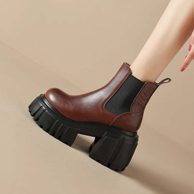 

2025 новые модные женские ботинки, осенние туфли на платформе из натуральной кожи, пикантные ботинки челси на очень высоком каблуке 10 см