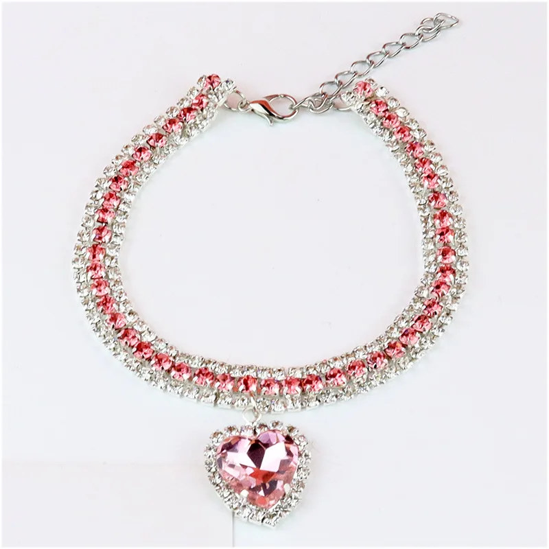 New Pet Collar Cat AccessoriesPet Cat Collar Love Pendant Three Row Diamond Necklace Cat Necklace Pet Accessories Cat Collar