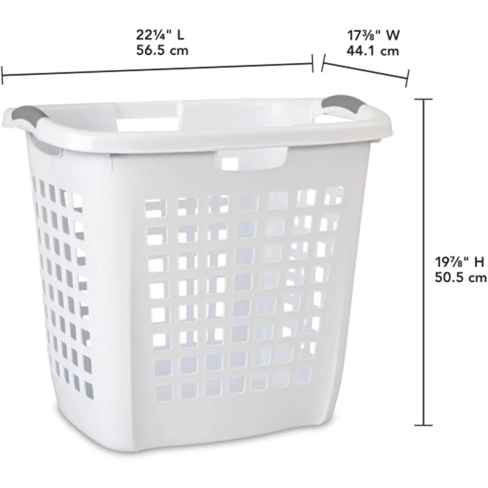4-Pack White Plastic Laundry Hamper with Comfort Handles, Easy Carry for Bedroom & Laundry Room