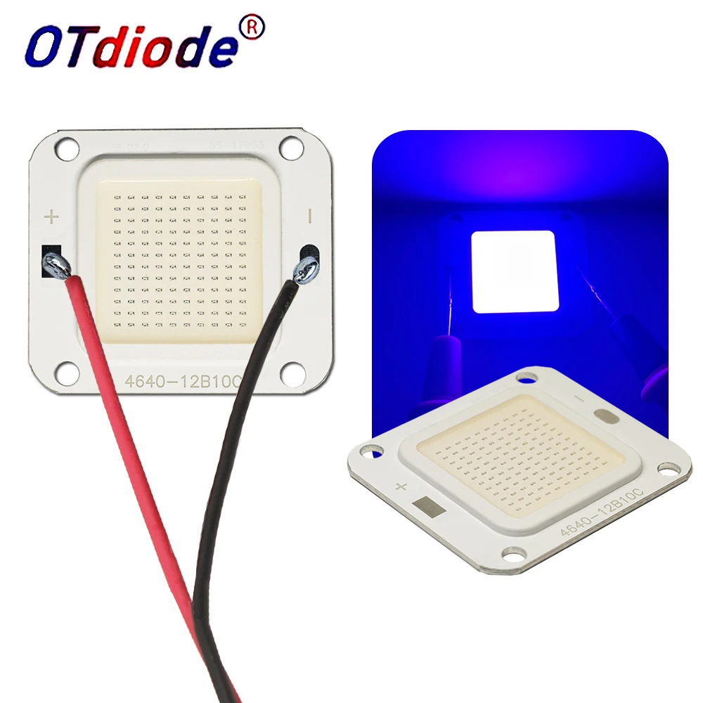 UV LED 50W 60W COB Purple High Power LED Lamp Chip 400nm 405nm Beads Ultra Violet Plant Growth Light For Curing Lamp Floodlight