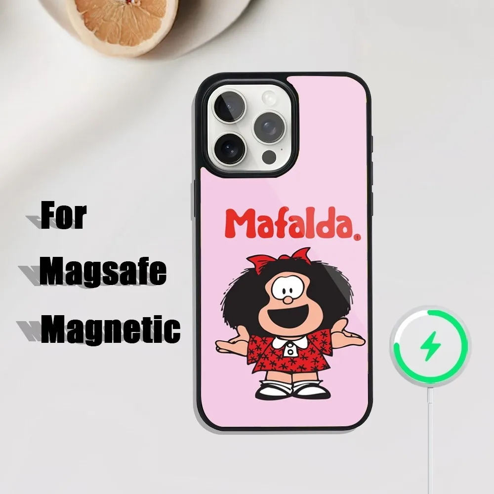 Cute M-Mafalda Phone Case For iPhone 16,15,14,13,12,11,Plus,Pro,Max Mini Magsafe Magnetic Wireless Charging