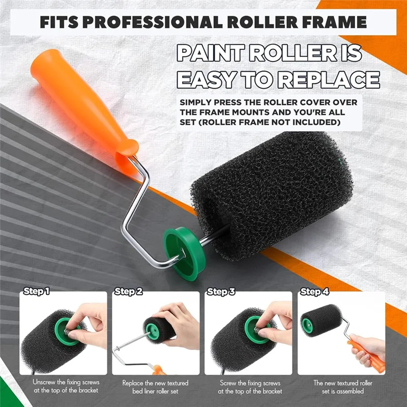 

A84X-9 Pcs Textured Paint Roller Kit, 4 Inch Bed Liner Roller Covers With Frame For Truck Coatings And Non-Slip Surfaces