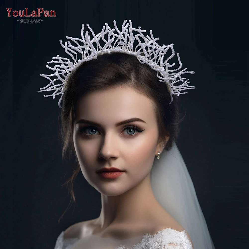 

YouLaPan Wedding Hair Accessories Bridal Tiara with Beads Woman Headband Bride Headwear Hair Jewelry Girls Hairband Gift HP580