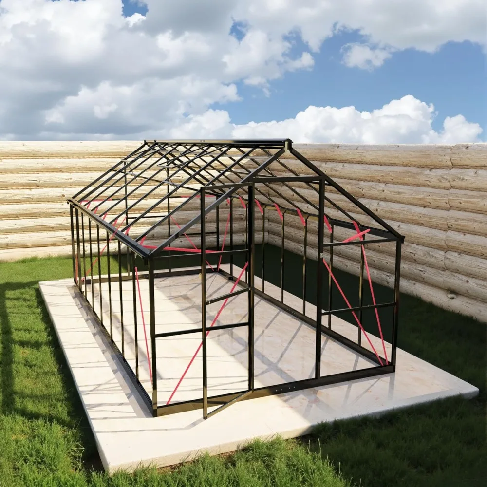 

Outdoor Large Polycarbonate Walk-in Greenhouse, 8x16 ft with Quick Assembly and Roof Ventilation