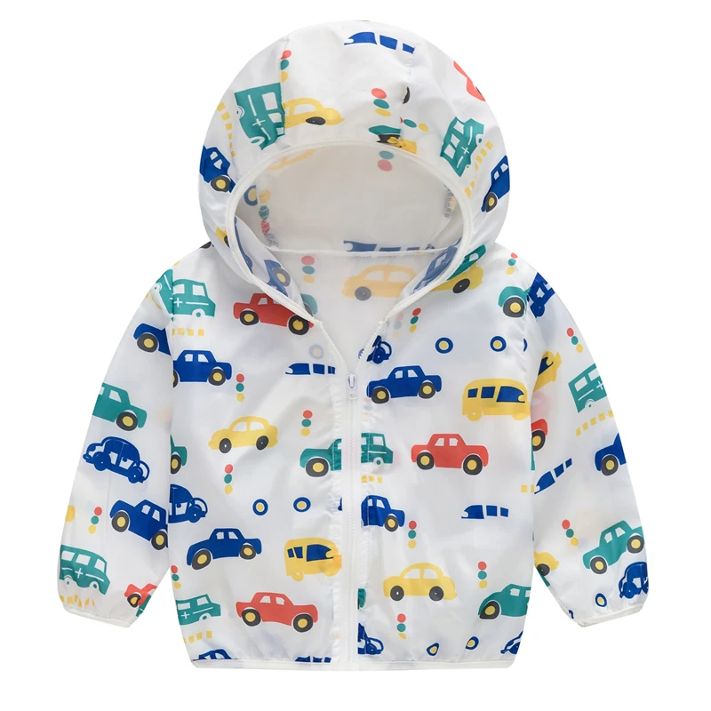 Sun-Safe Summer Fun: boys\' Cartoon Handprint Hooded Windbreaker with Free Storage Bag!