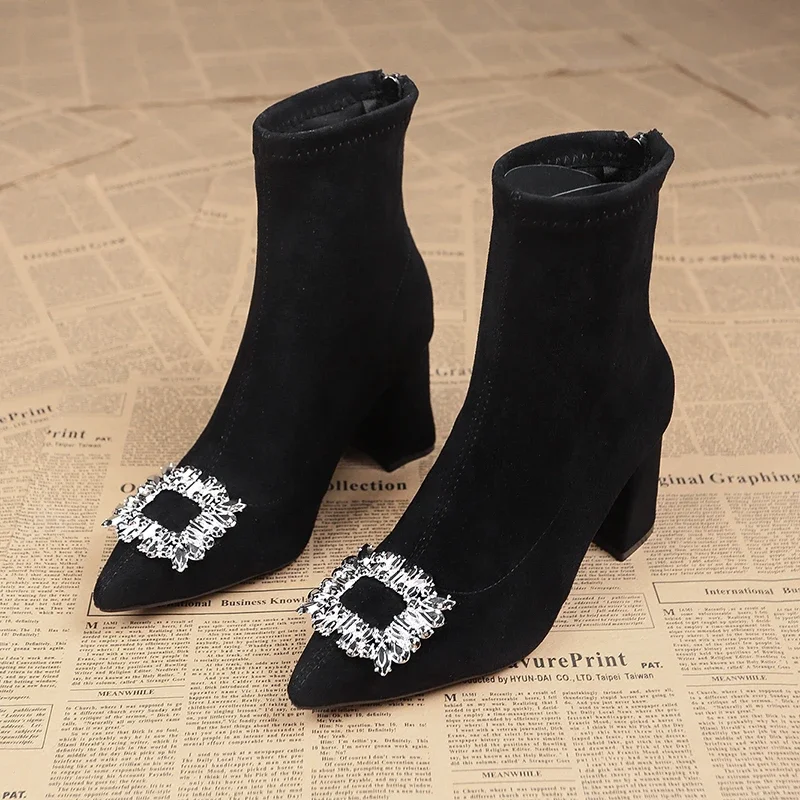 Damenschuhe 2024, heißer Verkauf, Reißverschluss hinten, Damenstiefel, modisch, Kristall, moderne Stiefel, Damen, sexy, spitze Zehen, Übergröße, Stiefeletten