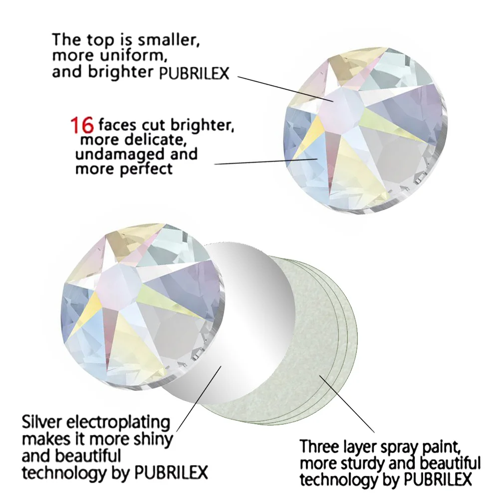 PUBRILEX 16 وجه كريستال ستراس XILION 2088 XIRIUS Rose No Hotfix تثبيت بارد مسطح حجر الراين لمسمار الفن حقيبة الأسنان جوهرة