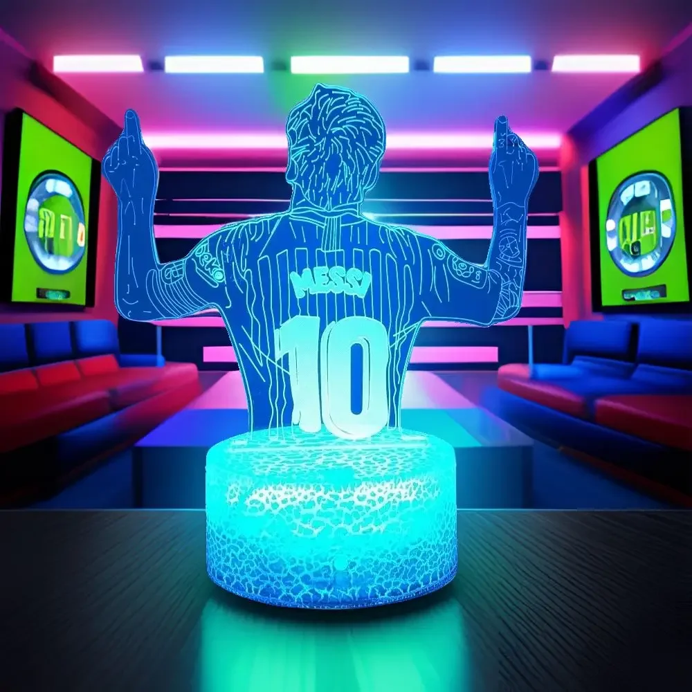 LED Night Light 3D Lamp Illusion Football Character Messi Smart Touch Child Nightlight Soccer Fans Room Decor Table Lamps Gifts