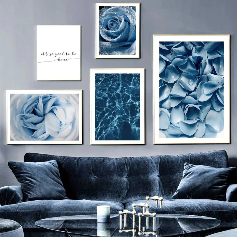 Modern simple blue rose flowers living room sofa bedroom bedhead background wall canvas decorative painting core