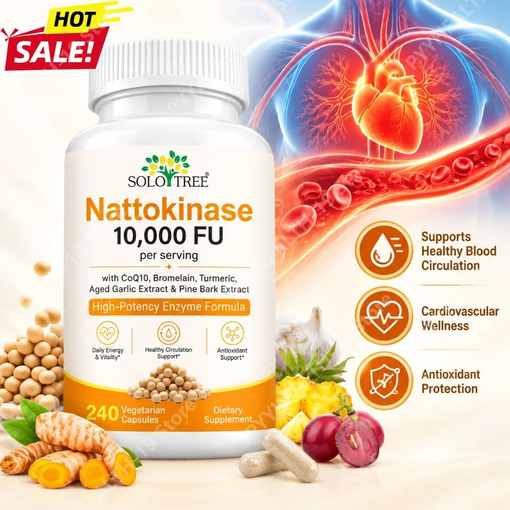 Nattokinase 10,000 FU Capsules Supports Healthy Blood Circulation, Cardiovascular Wellness & Antioxidant Protection, 240 Count