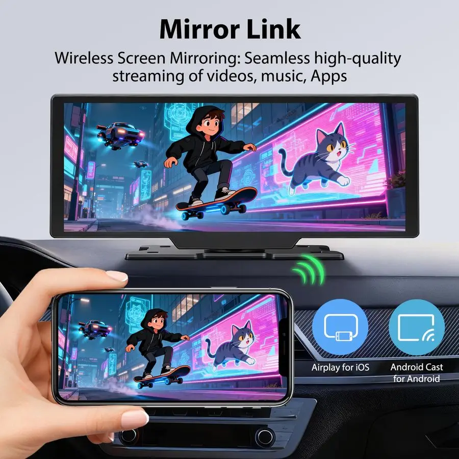 Drahtloser CarPlay-Bildschirm für Auto 4K Dash Cam Verstärker 1080P Rückfahrkamera, tragbarer Touchscreen-Autoradio für Apple Carplay Verstärker Andro