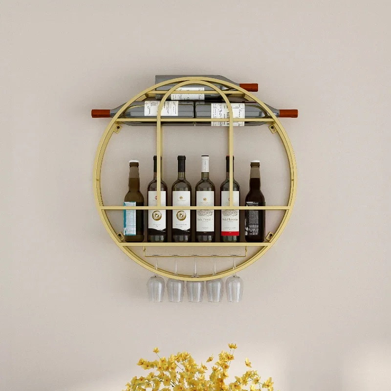 

Modern Small Wine Holder Round Single Gold Hanging Wall Wine Rack Mini Bar Storage Porta Vinos Botella Living Room Decoration