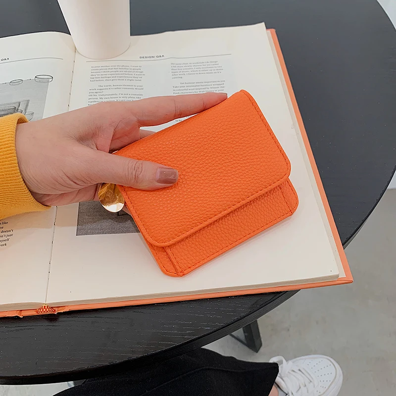 

Women's Wallet Short 2025 New Korean Style Solid Cover Buckle Coins Purses Wallet Card Bag Key Wallet Luxury carteras para mujer