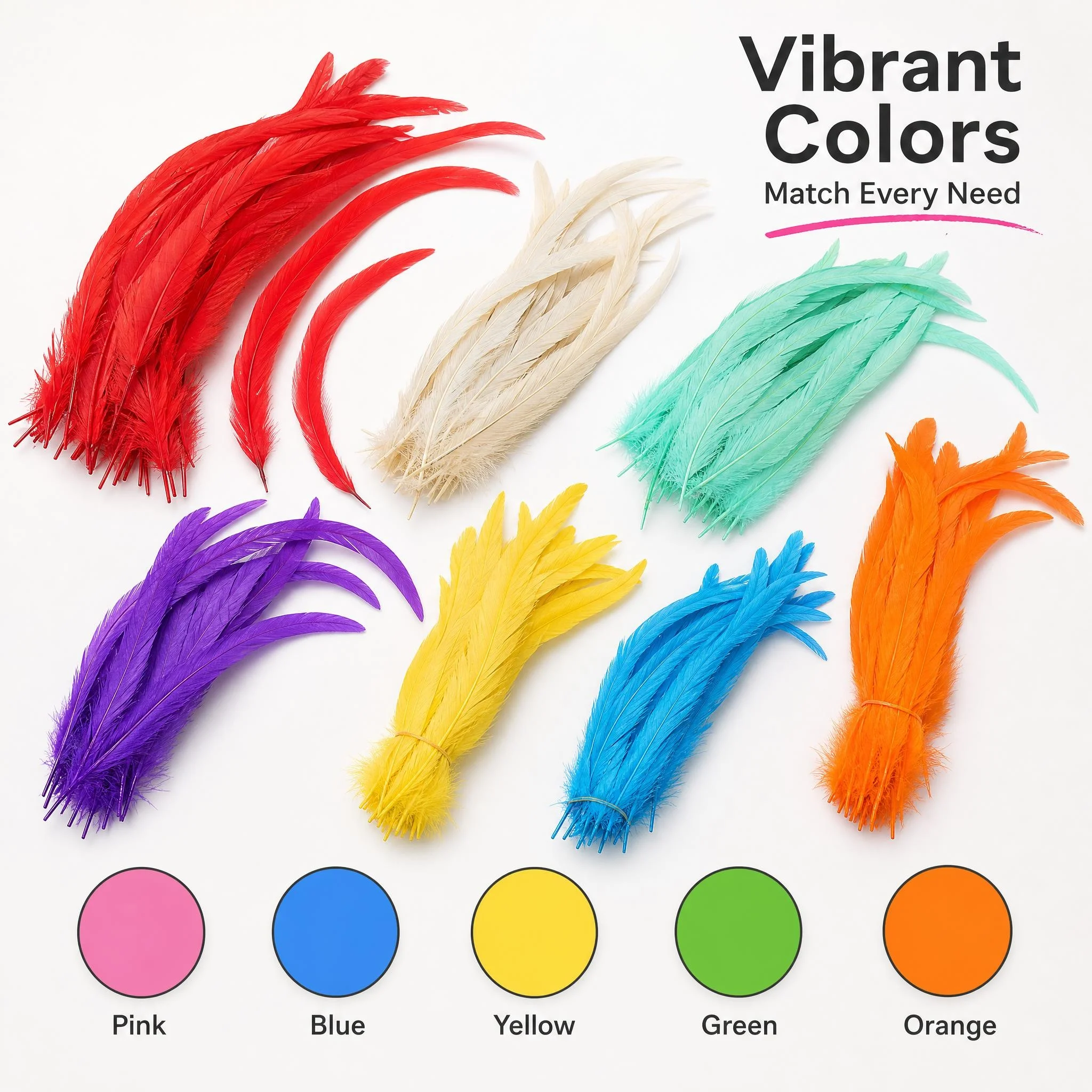 Dyed Rooster Tail Feathers 35-40cm Colorful Rooster Feathers DIY Sewing Costume Stage Performance Clothing Decoration
