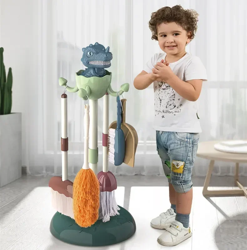 6 pz/set Bambini Dinosauro Set di Strumenti per il Lavoro Domestico Giocattolo Fai da Te Gioco di Pulizia Scopa Mop Set di Spazzole Giocattoli Educativi Per I Bambini regalo del bambino