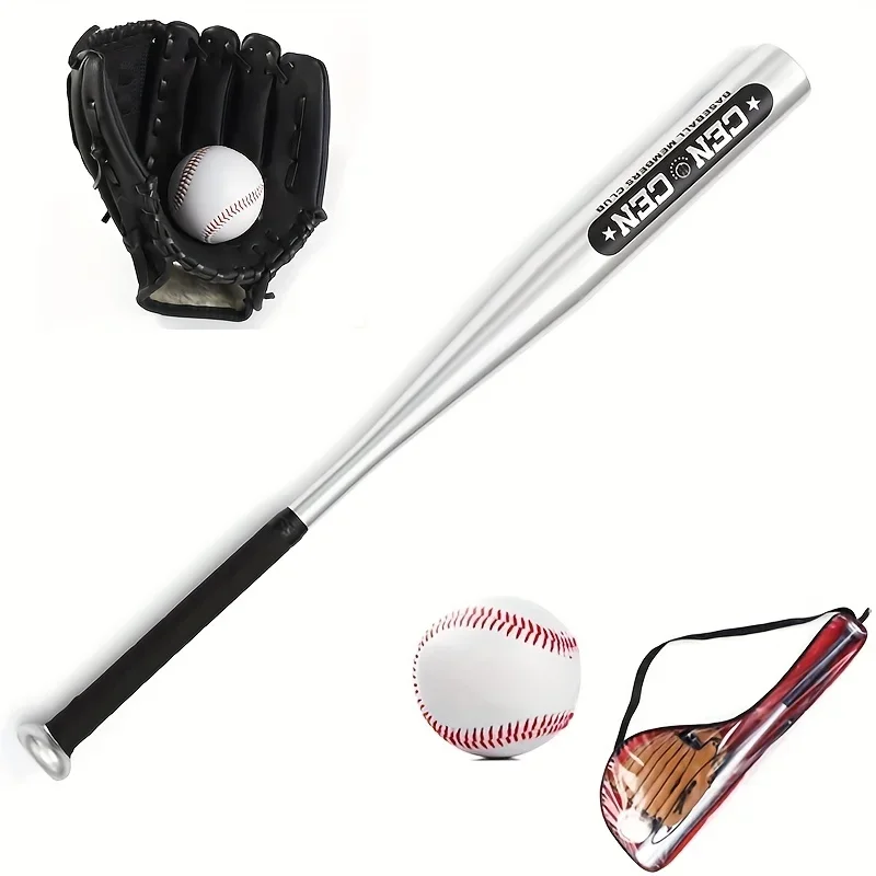 Baseball Balls Set 63cm Aluminum Alloy Baseball Bat PVC Glove Baseball Kit for Beginners Batting Practice Softballs Training