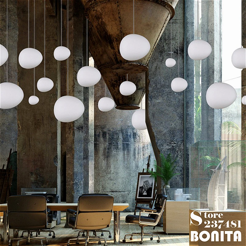 Modern Simplistic Cobblestone Glass Chandelier Dining Room Hotel Hall Bedside Home Lighting Design Irregular Stone Pendant Lamp