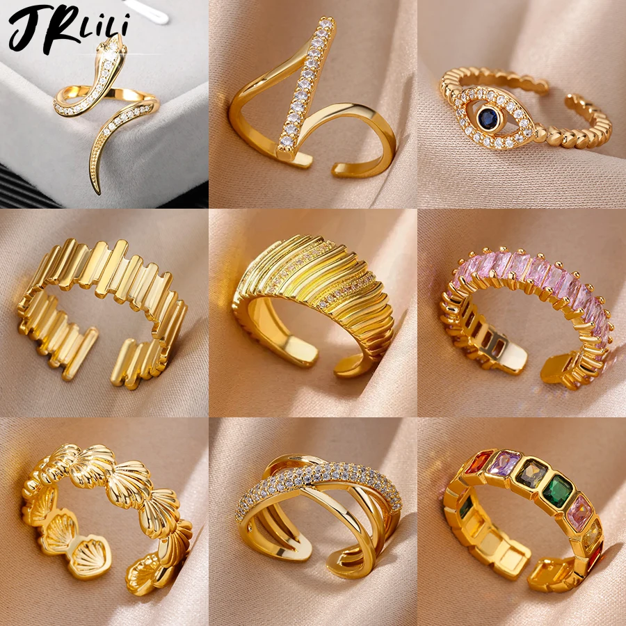 

Stainless Steel Minimalist Zircon Rings For Women Gold Color Vintage Geometric Texture Ring Wedding Jewelry inoxidable anillo