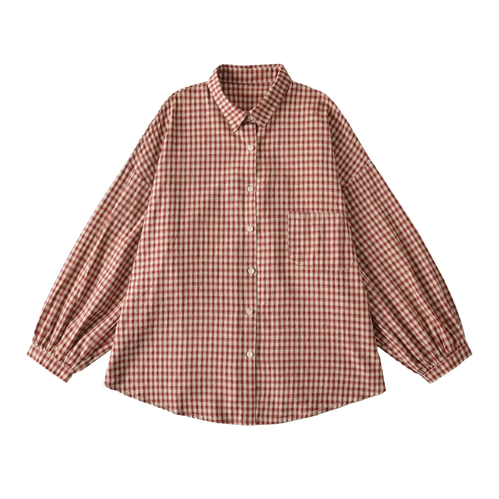 Casaul elegante suave chica dulce Patchwork camisa de manga larga 2025 Otoño Invierno nuevo botón suelto manga larga camisa a cuadros Top SG9E