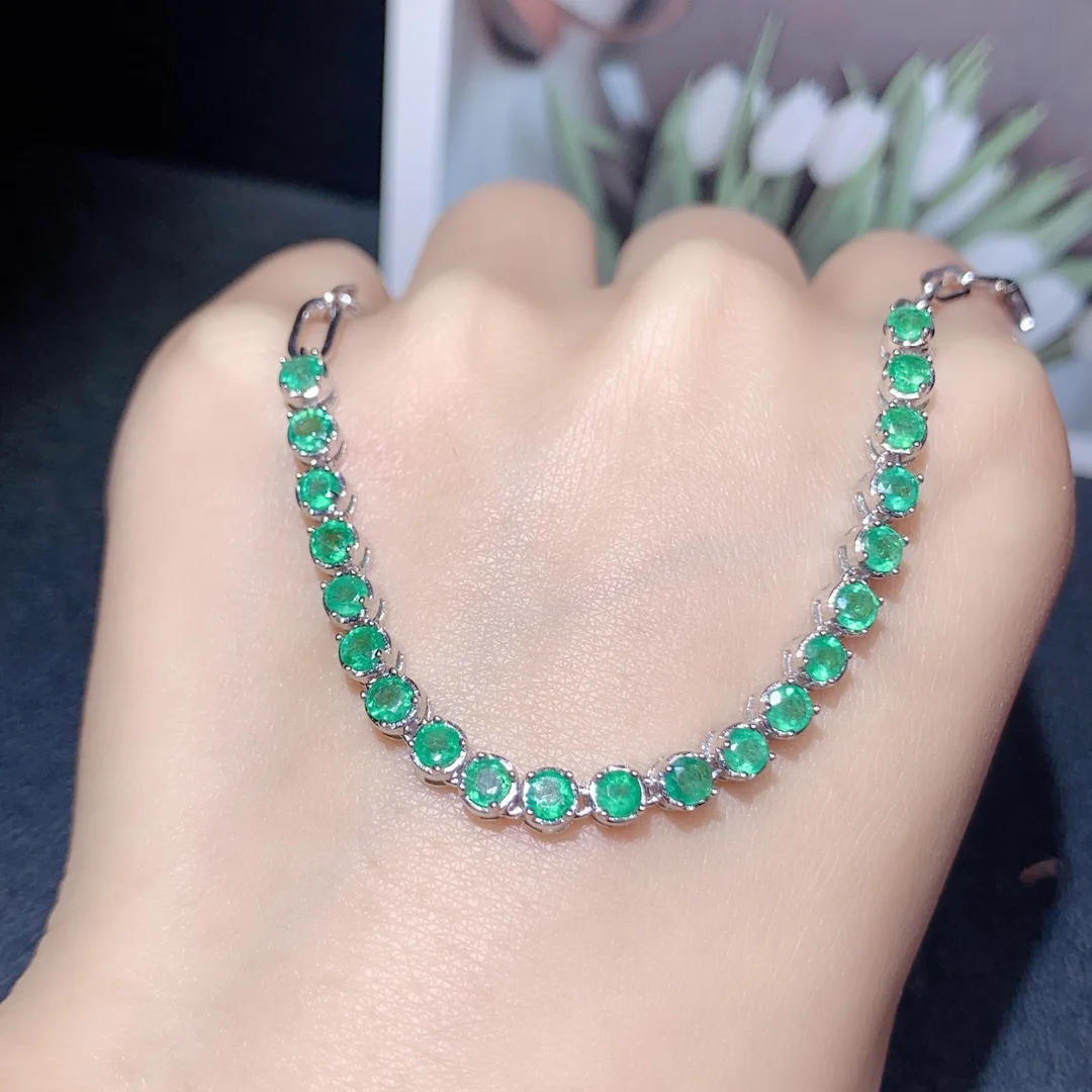 

Natural Gem Ladies 925 Silver Emerald bracelet Luxury Ladies Jewelry Ladies free delivery Christmas Ladies bracelet boutique