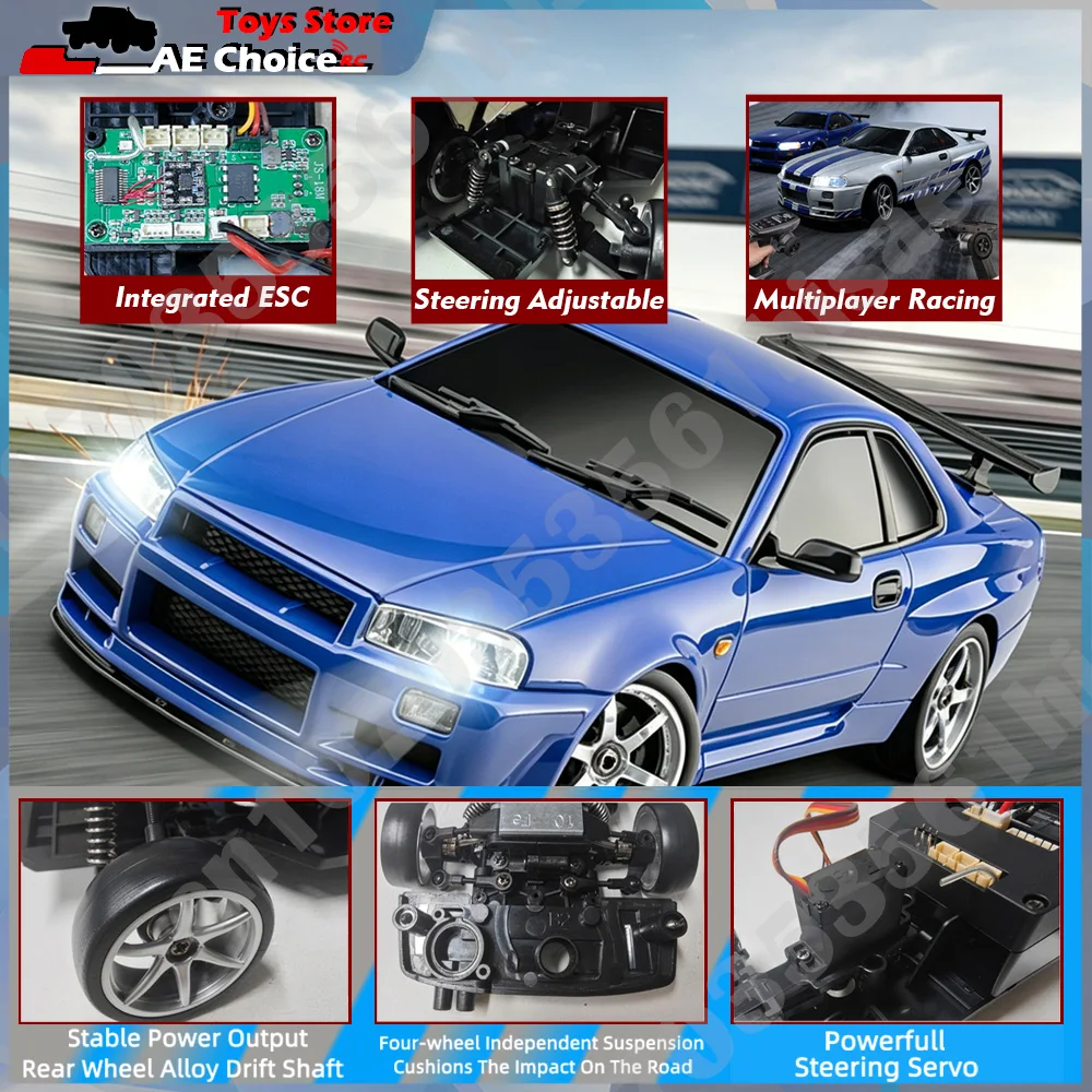 LDRC LD1899 1/18 GTR R34 RWD RC Drift Car 2.4G ESP Gyroscope Alloy Metal Body LED Light  Racing Car Hobby Toy Gift for Boys