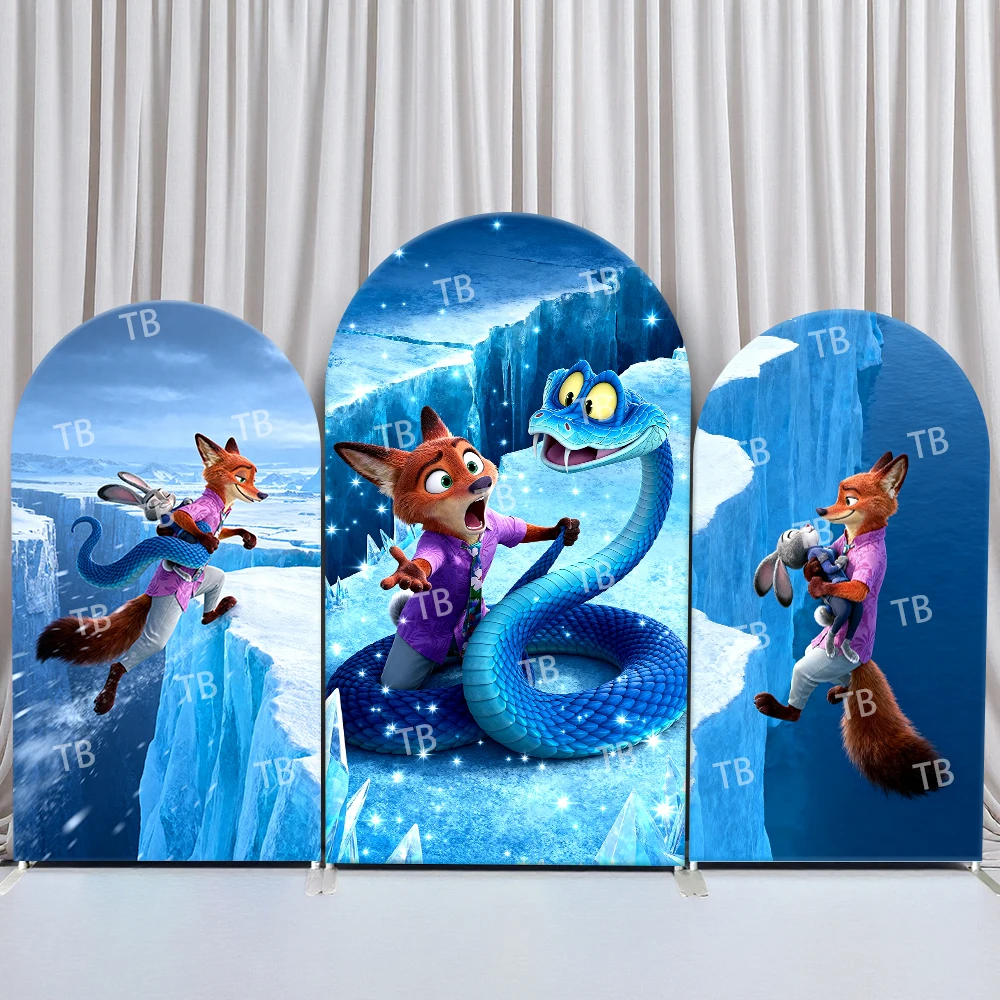

TB Disney Zootopia 2 Arch Backdrop Cover Nick Judy Ice Cliff Snowy Party Photo Booth Props for Events and Home Decoration