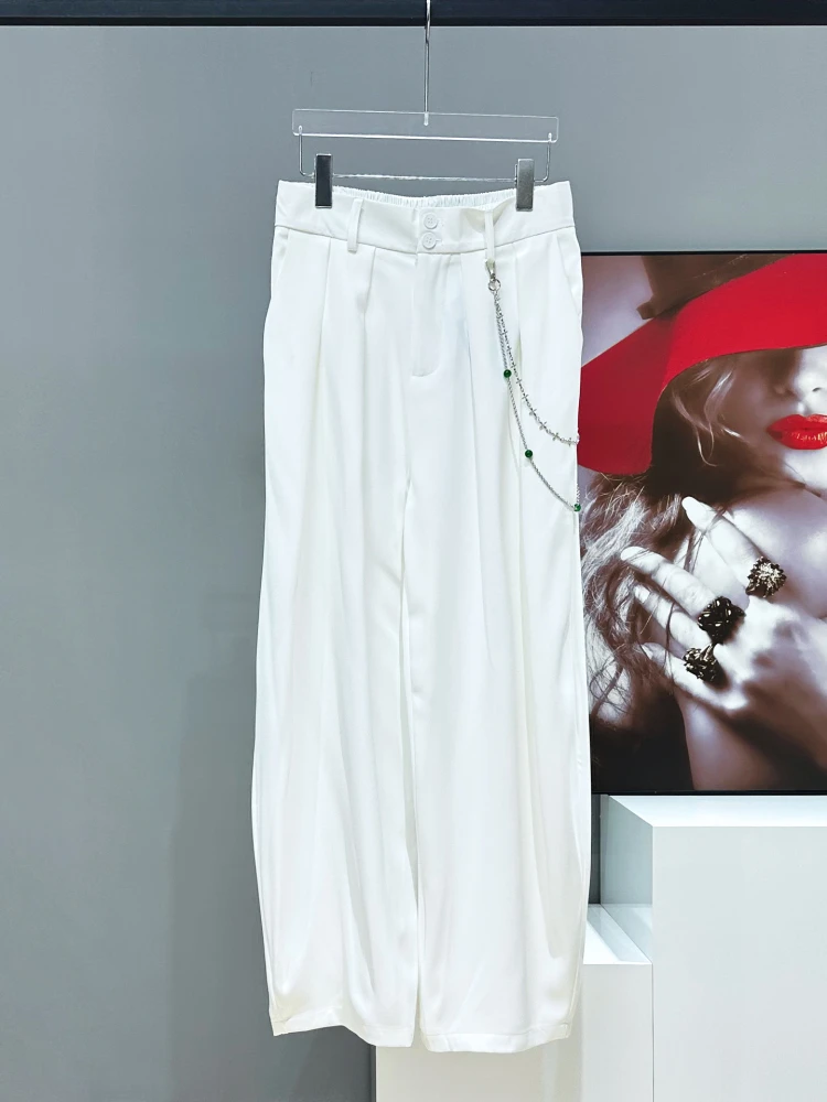 Men's 2025 Summer New Fashion Versatile Simple Straight Wide Leg Pants Loose Comfort Suit Pants Men's Chain Solid Color Trousers