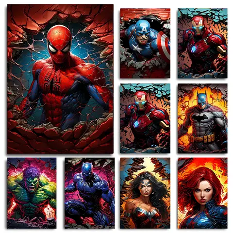 Marvel filme herói arte cartazes em tela homem-aranha e homem de ferro murais casa decorações de parede decoração do quarto das crianças sem moldura g