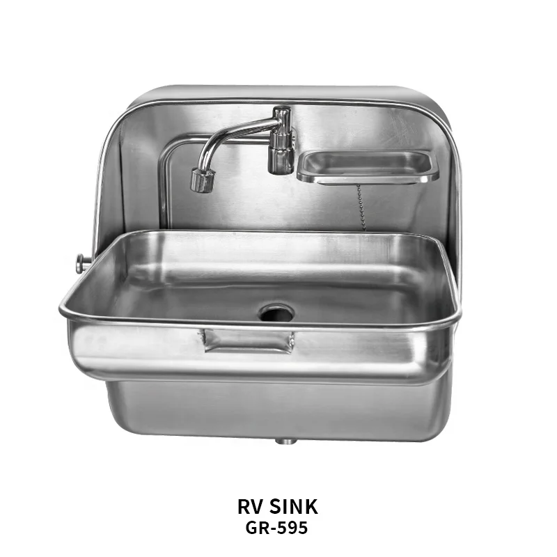 Stainless Steel Folding Sink with Cold Water Faucet for RV Caravan Boat 370*390*180/375 mm